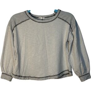 Blu Pepper Polka Dot Striped Hem Long Balloon Sleeve Pullover Top  Black Ivory M